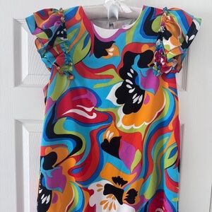 Multicolor midi dress ruffle sleeve ruffle hem